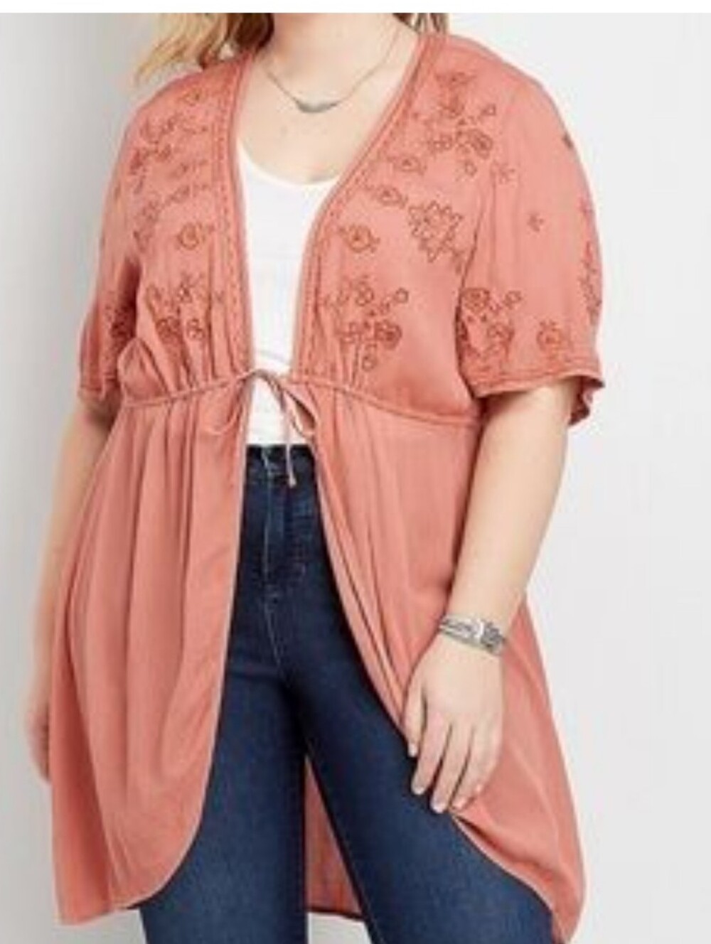 Maurices Rust Embroidered Open-Front Women's Kimono 2x